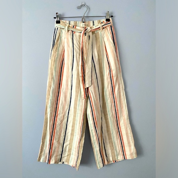 Jessica Simpson Stiped Linen Blend Pants Size XS Wide Leg Cropped Festival Boho - Picture 1 of 8